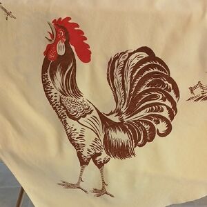 1950's Struttin Rooster Yellow California Handprints Tablecloth Farmhouse MCM